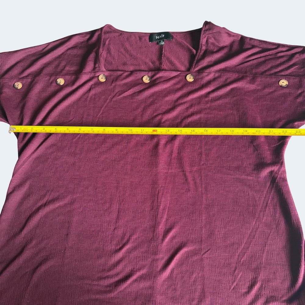NAÏF Burgundy Square Neck Button Detail Top XL Cottagecore Minimalist Blouse - Picture 5 of 6